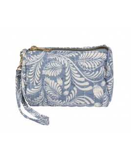 Lorenz Botanical Quilted Fabric Top Zip Multi-Use Pouch Purse with Detachable Wrist Strap